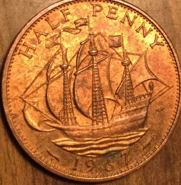 1967 Uk Gb Great Britain Half Penny Coin