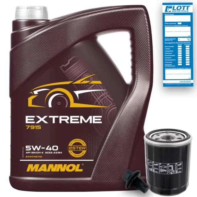 Ölfilter + Mannol Extreme 5W-40 Motoröl + Öl Schraube für ACEA A3 Fiat 9.55535
