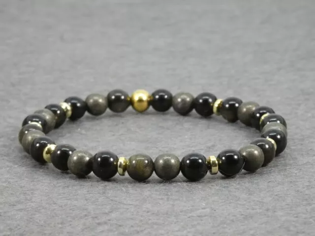 Bracelet Lithothérapie - Protection et Prospérité, Pyrite et Obsidienne en 6mm 2