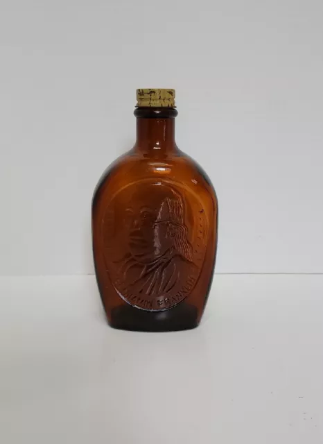 Vintage Log Cabin Syrup Benjamin Franklin Bicentennial Amber Glass Jar No Label