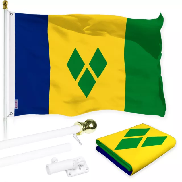 Combo 6 Ft White Flagpole St. Vincent and the Grenadines Flag 3x5Ft Printed 150D