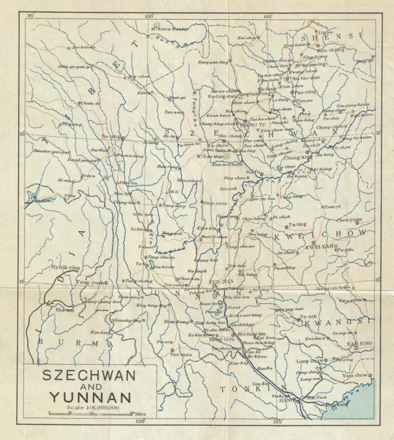 1924 Imperial Japanese Railway Map of the Yunnan and Sichuan Province, China