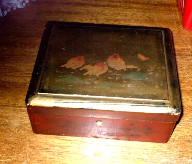 Antique Vintage Handpainted  Chinese Paper Mache Box