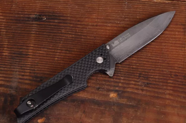 Kershaw Skyline 1760DAM Damascus Carbon Fiber Deep Carry Folder EDC Knife USA 2