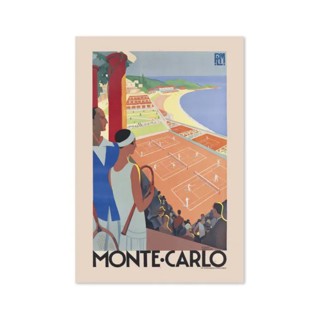 1920s Monte Carlo Monaco Tennis Courts Vintage Style French Travel Poster