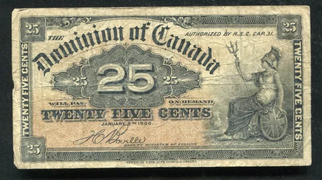 1900 25 Twenty Five Cents The Dominion Of Canada “Shinplaster” Note (H)