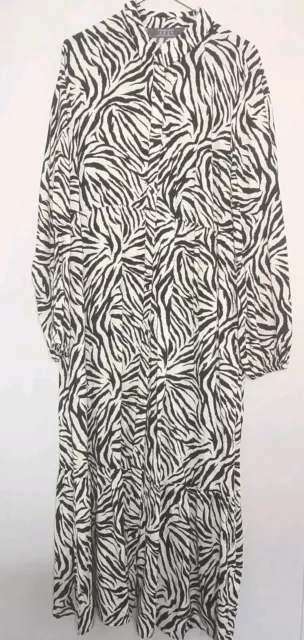 PRIMARK WOMEN'S BEIGE & White Zebra Print Long Button Front Shirt Dress ...