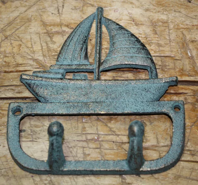 Cast Iron Antique Style SAILBOAT Coat Hooks Hat Hook Rack Towel SHIP Nautical