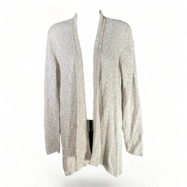 Eileen Fisher Cardigan Beige Oatmeal Small Open Front Long Sleeve Linen Cotton