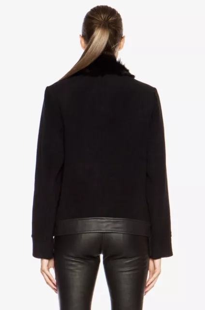 $1395 HELMUT LANG Shearling Fur Leather Wool Black Zip Moto Jacket Sz S 3