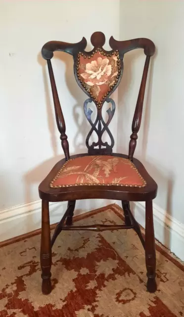 Antique Vintage Victorian Petite Oak Boudoir Chair Hall Bedroom Lounge 2