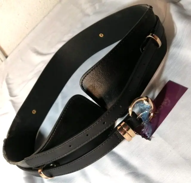Women waist Leather Belt Wide Shaped Vintage Gold-Colour Buckle By LASCANA UK90