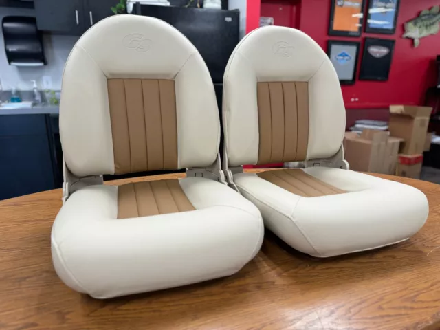 Boat Seats TEMPRESS Navistyle LIGHT TAN / TAN PAIR (2) TWO SEATS Made in USA!