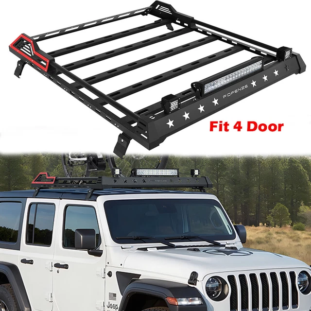 ROOF RACK HARDTOP Cargo Basket With LED Bar for Jeep Wrangler JK JL 4D