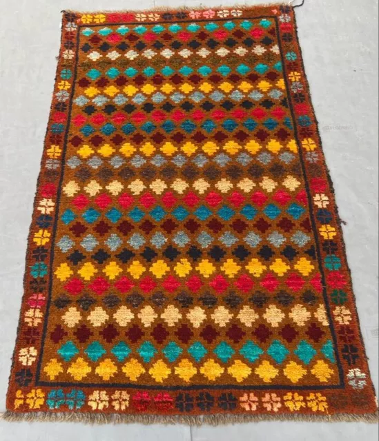 Hermosa alfombra baluchi oriental tribal de lana pura hecha a mano 146x91 cm
