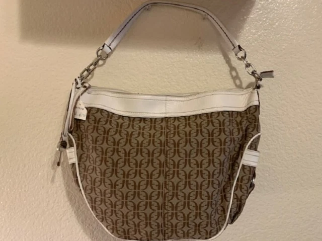 Fossil Bag White Leather & Signature Fabric Fossil Key Side Pockets