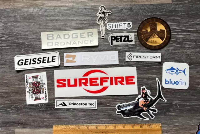 NEW Military stickers, MAGPUL, SUREFIRE, PETZL, BADGER, lot of 13
