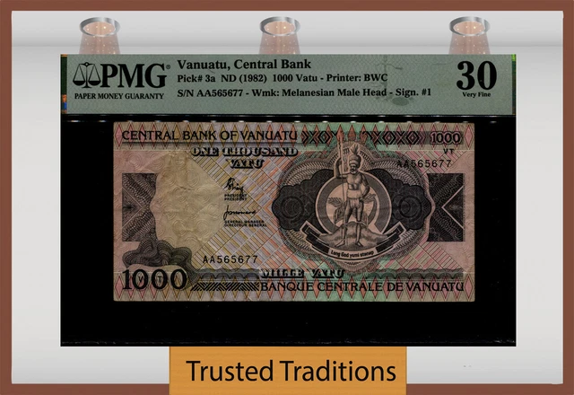 TT PK 3a ND (1982) VANUATU CENTRAL BANK 1000 VATU  PMG 30 VERY FINE