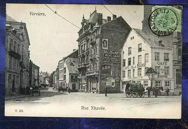 CPA Verviers 1907 PC �crite Circul�e Rue Xhav�e Caf� de la Bourse christ team