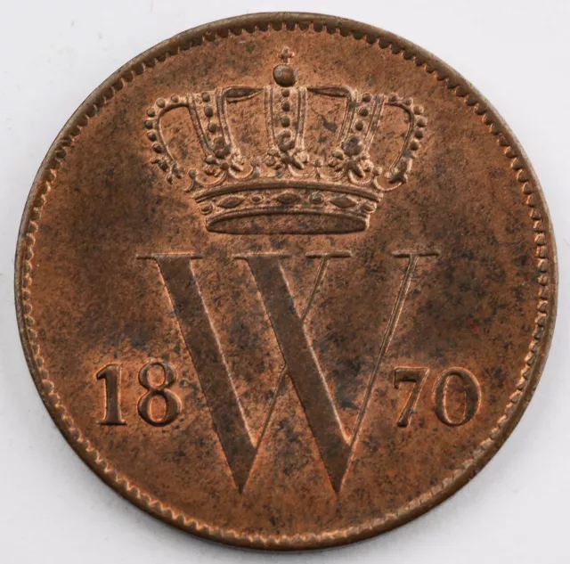 Netherlands Willem III Cent 1870 Utrecht Copper SPL+ KM 100