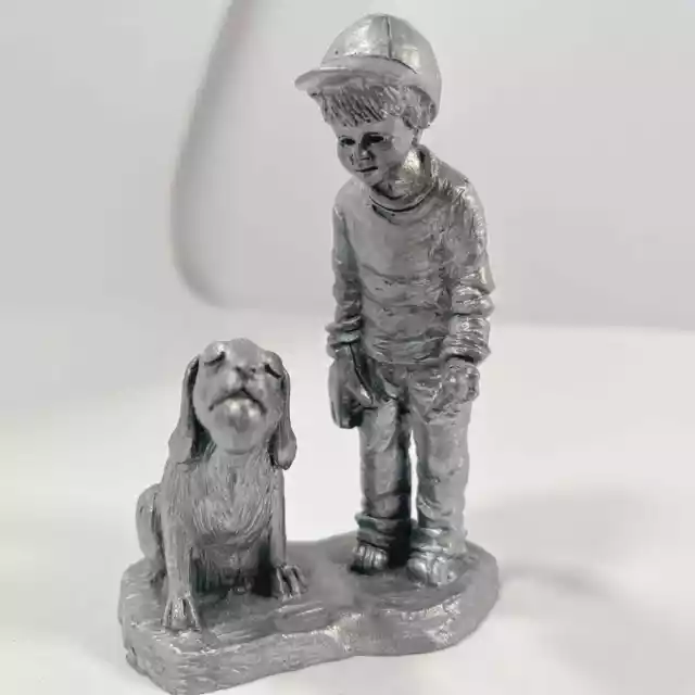 RB Pewter M A Ricker Baseball Boy With His Dog Catch Paperweight Statue 458/3600