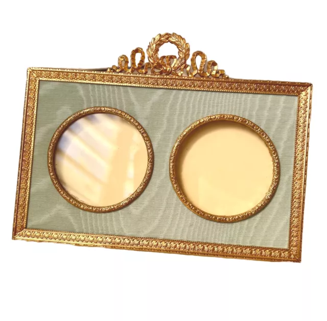 French Gilt Bronze Dore Picture Frame Miniature Silk Moire