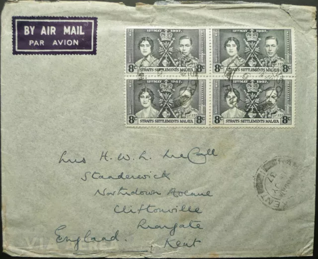 Malaya 6 Jul 1937 Kgv Airmail Cover From Teluk Anson To Kent, England