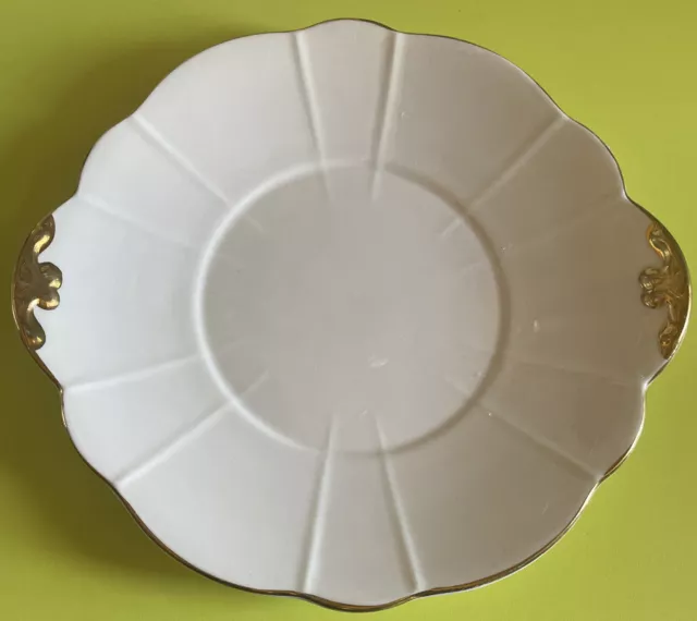 VINTAGE CAKE PLATE / Cream And Gold / Fluted Edges Windsor Bone China