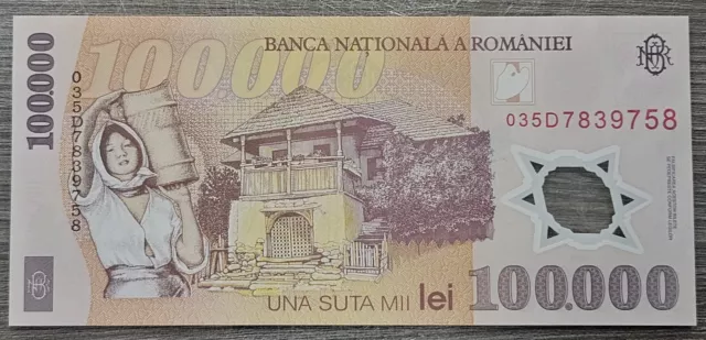 Billete de Rumania 100000 lei 2001 AU-UNC 2