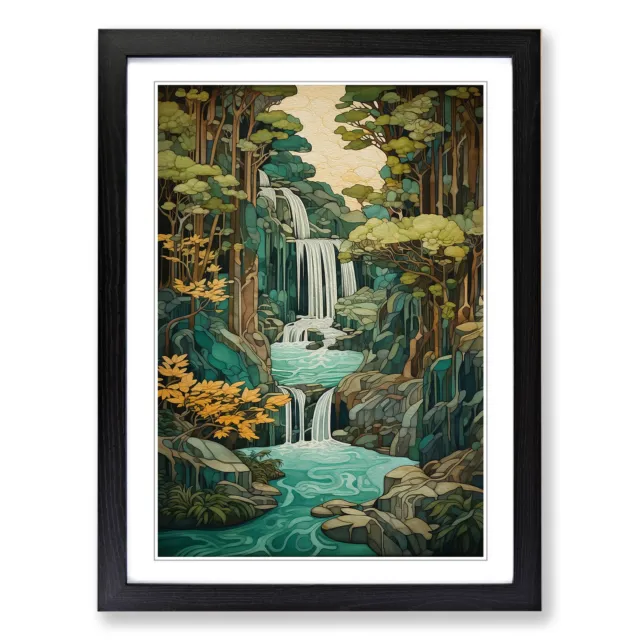 Waterfall Nouveau Wall Art Print Framed Canvas Picture Poster Decor Living Room