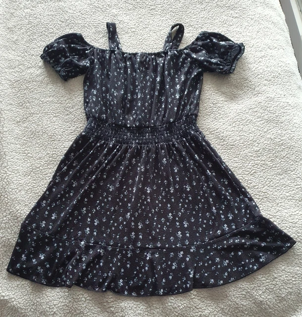 River Island Girls Cold Shoulder Black Floral Dress Age 11-12