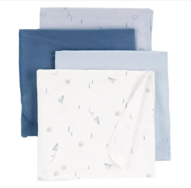 carters blue receiving blankets 4 pc, baby boy