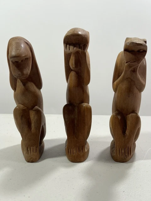 Vintage Hand Carved Wooden Monkeys  'See, Hear & Speak No Evil'