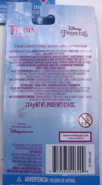 Disney Princesses (2) Cherry + Cotton Candy Flavored Lip Balm 0.14oz Chap Stick 3