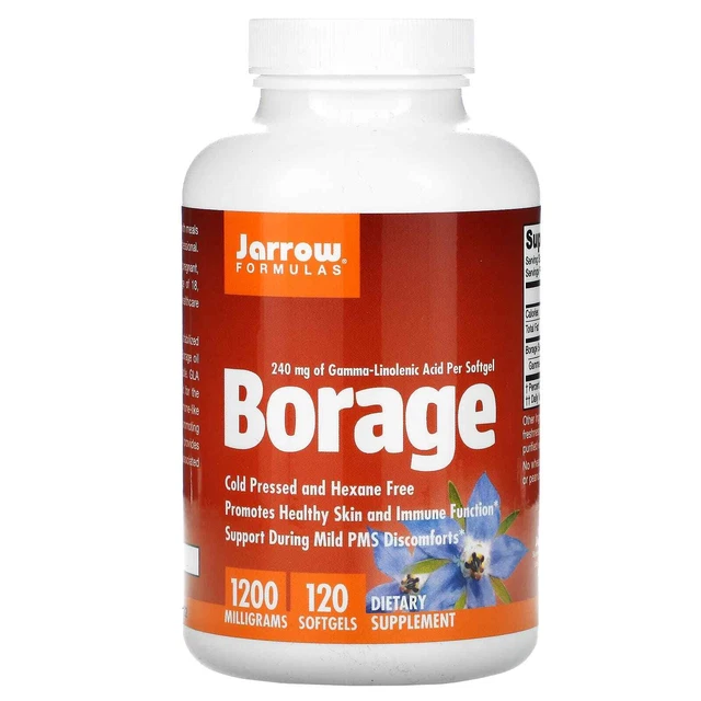 2 fórmulas Jarrow, borraja, GLA-240, 1200 mg, 120 cápsulas blandas