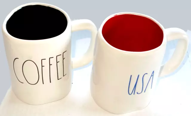 RAE DUNN Black COFFEE Red Blue USA Mug White Ivory Set LOT Artisan Collection