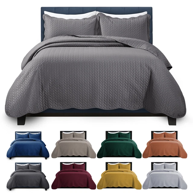 3 PIECE QUILTED Bedspread Queen King Size Ultra Soft Coverlet Embossed