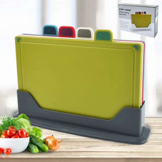 Coloured 4Pcs Chopping Board Set Non-Slip Index Cutting Boards With Stand