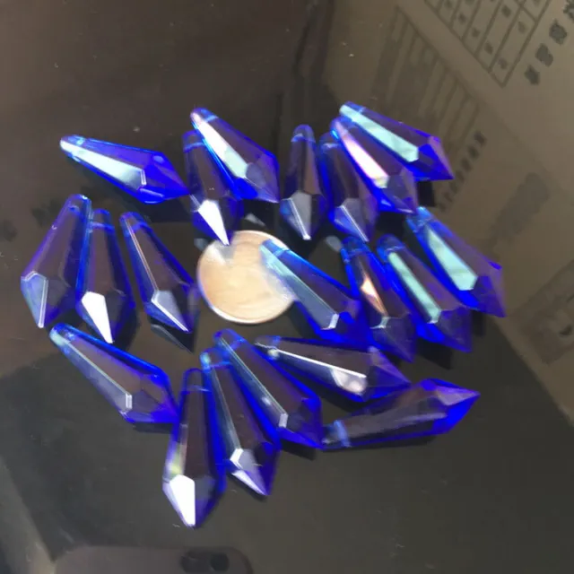 10PC Blue 38MM Pointed Bead Crystal Suncatcher Prism Chandelier Pendant Hanging