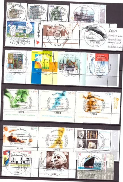 Bund 2004-Jahrgang alle Eckrand u. re. mit Vollstempel +Selbstklebende Marken