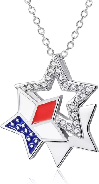 Sterlingsilber Sterne amerikanische Flagge Anhänger patriotische Halskette Schmuck für Frauen