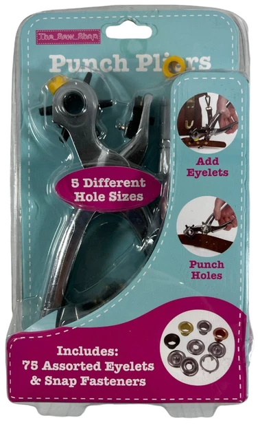 Punch Pliers de The Sew Shop incluye 75 ojales surtidos y sujetadores a presión ~ NUEVO