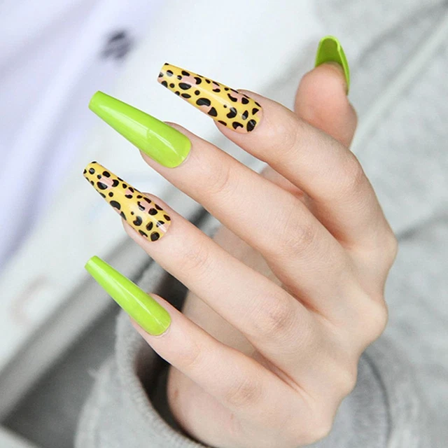 Couverture complète Appuyez. Vert Nuage de feu Léopard Faux ongles Portable