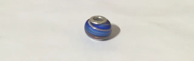 Sterling Silver Blue & Gold Murano Glass Slide On Bead