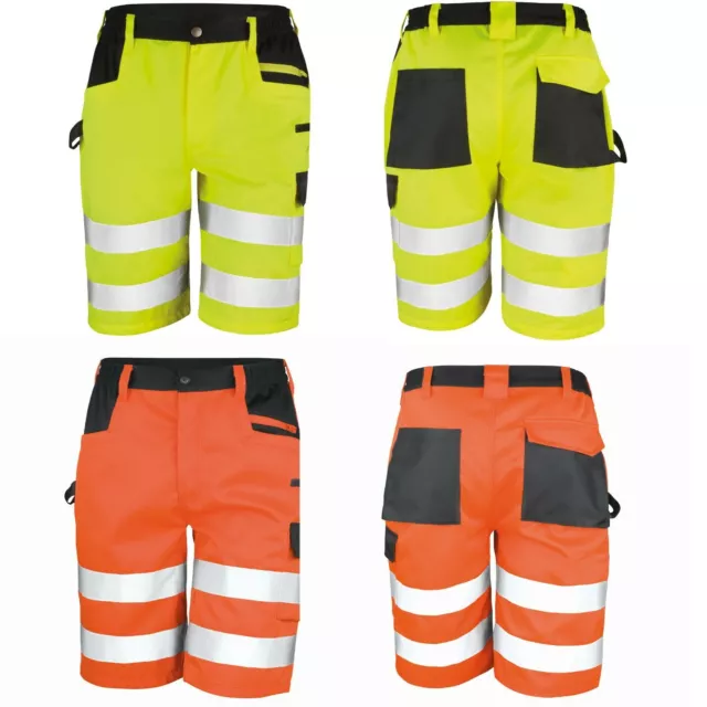 Herren Arbeitsshorts Warnschutz Cargo Kurze Hose Shorts EN20471 Übergröße XS-4XL