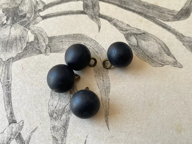 4 Boutons anciens Forme Grelot - Noir   - Collection Mercerie