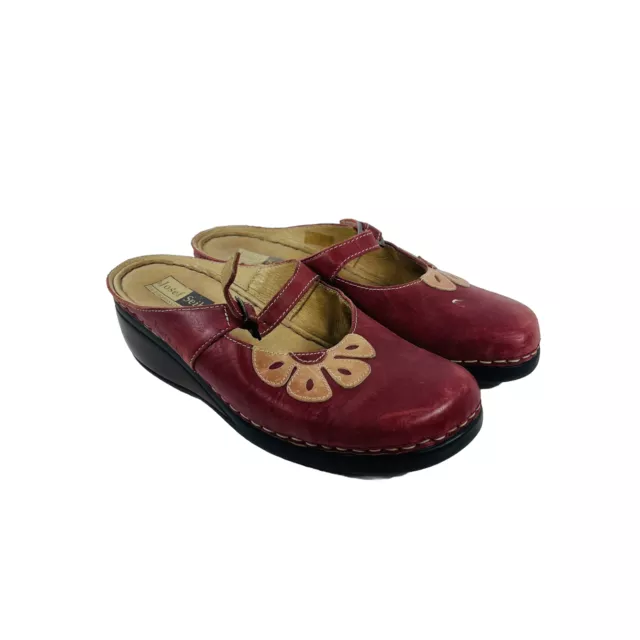 Josef Seibel Red Leather With Flower Accent  Mule Clogs Women’s Size 40 / US 10