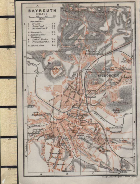 1925 GERMAN MAP ~ BAYREUTH CITY PLAN ENVIRONS St GEORGEN CHURCHES