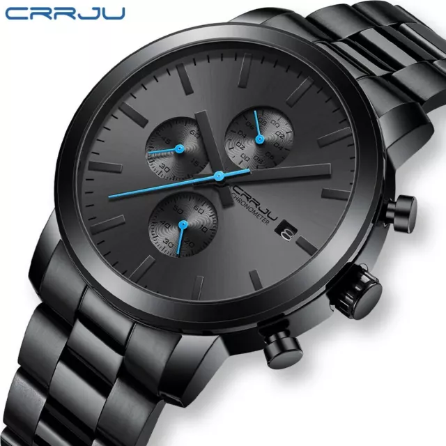 CRRJU Fashion Business Mens Watches With Stainless Steel Waterproof Chronograph 3