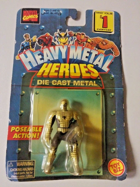 MARVEL COMICS HEAVY METAL HEROES ARMORED SPIDERMAN SILVER PLASTIC AGED READ t25